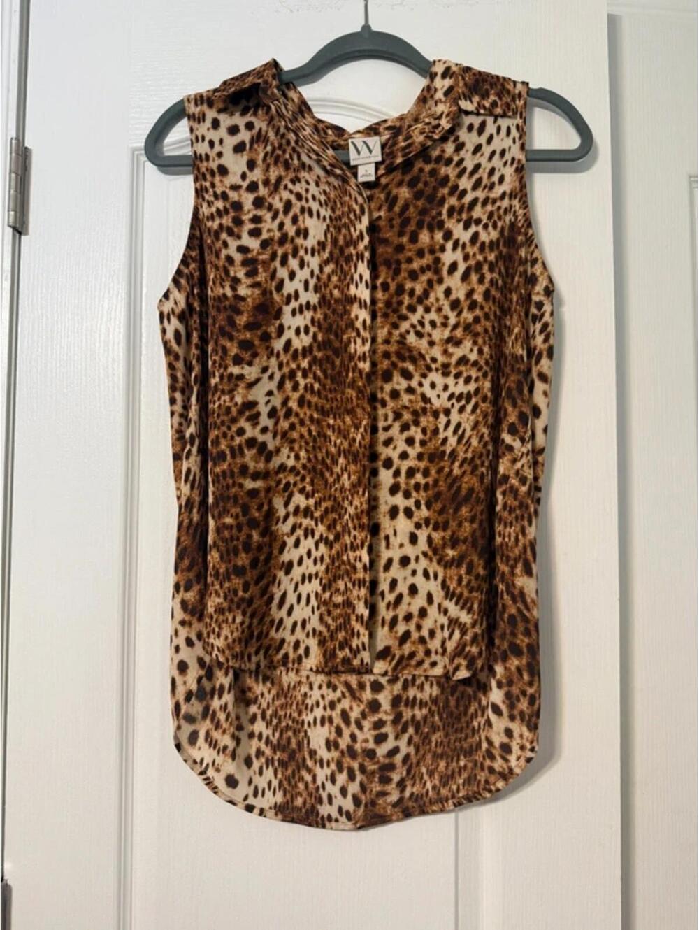 Worthington Animal Print Sleeveless Blouse, High-low hem, Size Small